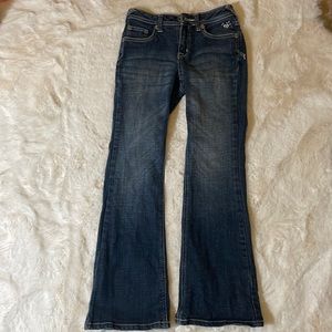 Justice girls denim “super hip “ flare jeans. Size: 10, color: blue denim.